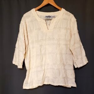 Cotton Seed Wear Cream Textured 100% Cotton V Neck Women's Tunic Top Size Large
